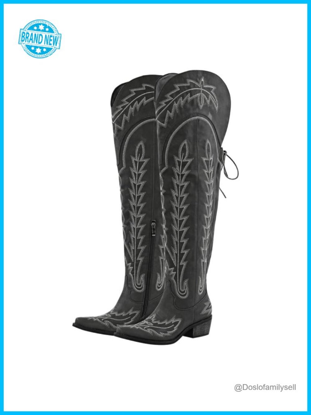 Cowgirl Thigh High Wide Calf Embroidered Western Boots Block Heel